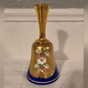 Vintage Murano Glass Cobalt Blue And Gold Bell - Made In Italy